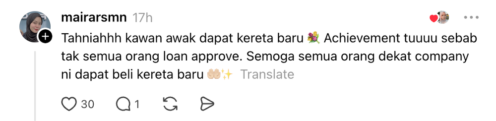 Image from: Tak Sampai Setahun Bekerja, Wanita Berjaya Beli Kereta Diraikan Rakan Sekerja