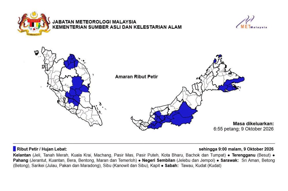 Image from: MetMalaysia Keluarkan Amaran Hujan Lebat Di 6 Negeri Malam Ini