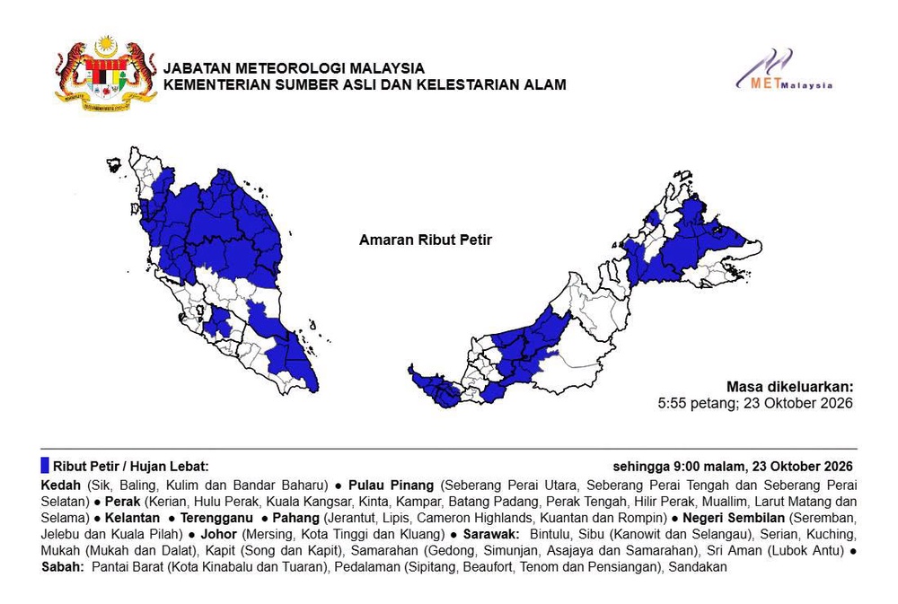Image from: Amaran Hujan Lebat Di 10 Negeri Malam Ini - MetMalaysia