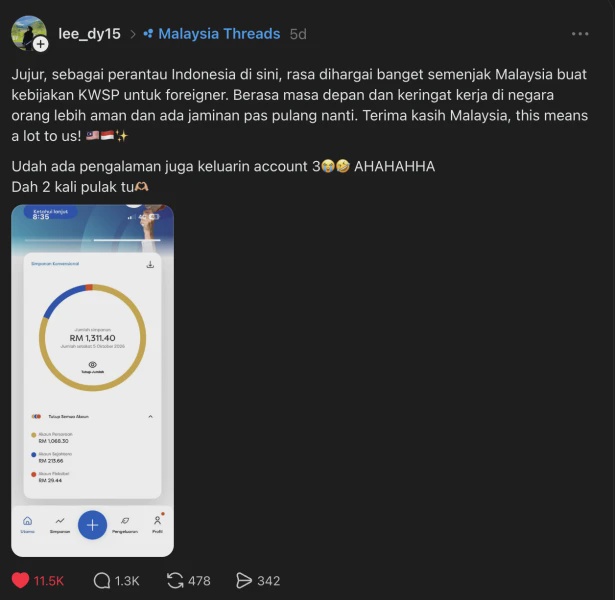 Image from: "Terima Kasih Malaysia," Pekerja Indonesia Kongsi Apa Erti KWSP Buat Dirinya