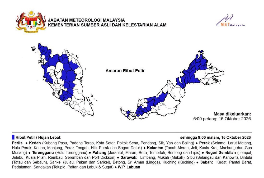 Image from: 9 Negeri, 1 Wilayah Diramal Hujan Lebat Malam Ini