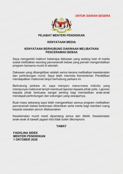 Image from: Semua Program Libat Penceramah Bebas Terkait Dakwaan Tular Dihentikan Serta-Merta - Fadhlina