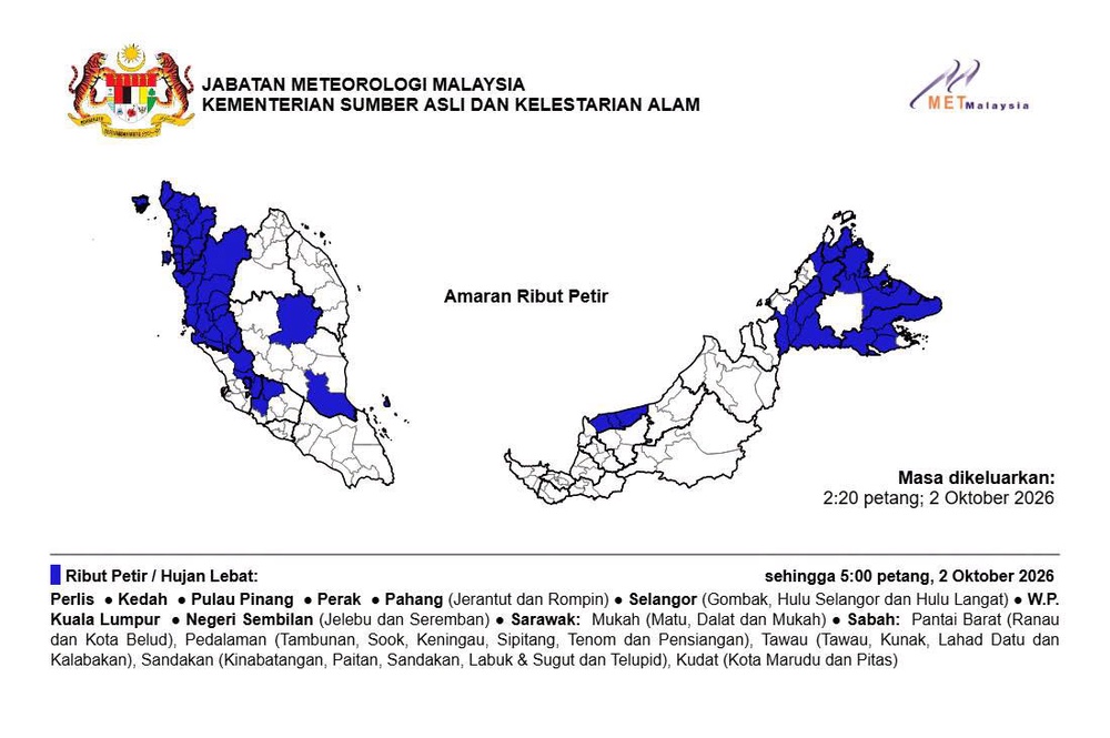 Image from: 9 Negeri, 1 Wilayah Diramal Hujan Lebat Petang Ini