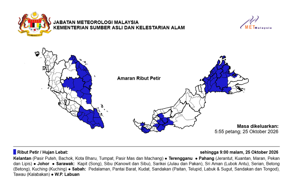 Image from: Waspada, 6 Negeri, 1 Wilayah Diramal Hujan Lebat Malam Ini