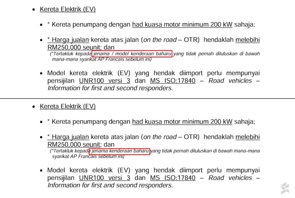 Image from: MITI increases minimum CBU EV price to RM300K? Imported EVs with 240hp and below not allowed?