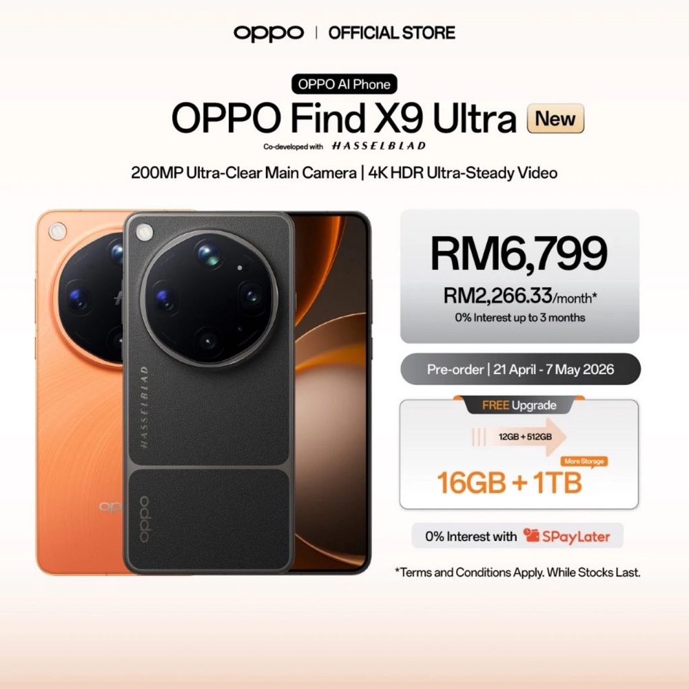 Image from: Oppo Find X9 Ultra launched in Malaysia: Quad-Hasselblad camera, industry’s first 50MP 10x telephoto, priced from RM6,799