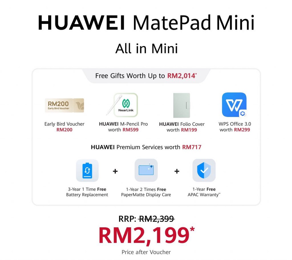 Image from: Huawei MatePad Mini: Compact tablet with 8.8″ OLED PaperMatte Display, now available for RM2,199