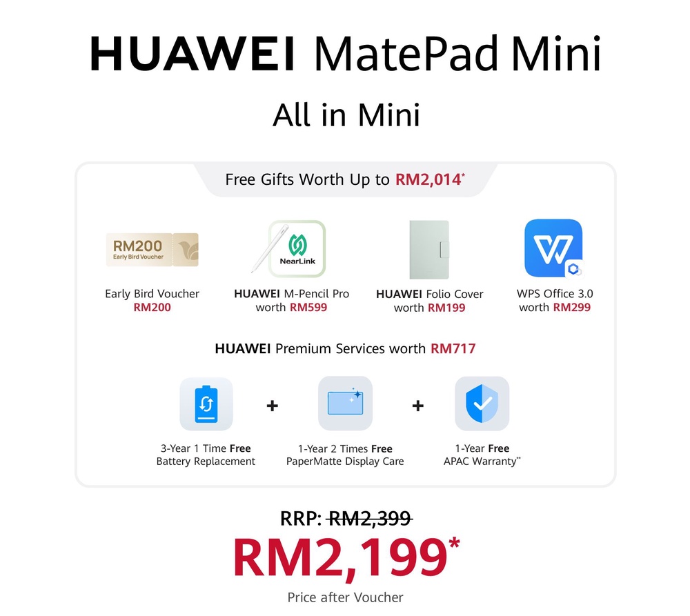 Image from: 配备8.8英寸OLED磨砂屏 Huawei MatePad Mini售价2199令吉