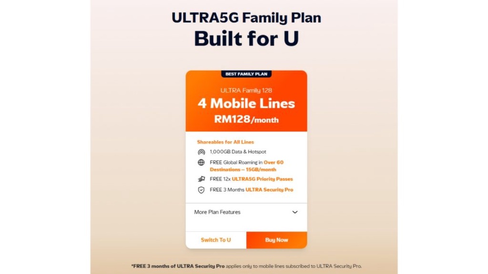 Image from: RM32 Per Line with 1TB Shared Data? Inside U Mobile’s New ULTRA Family Suite