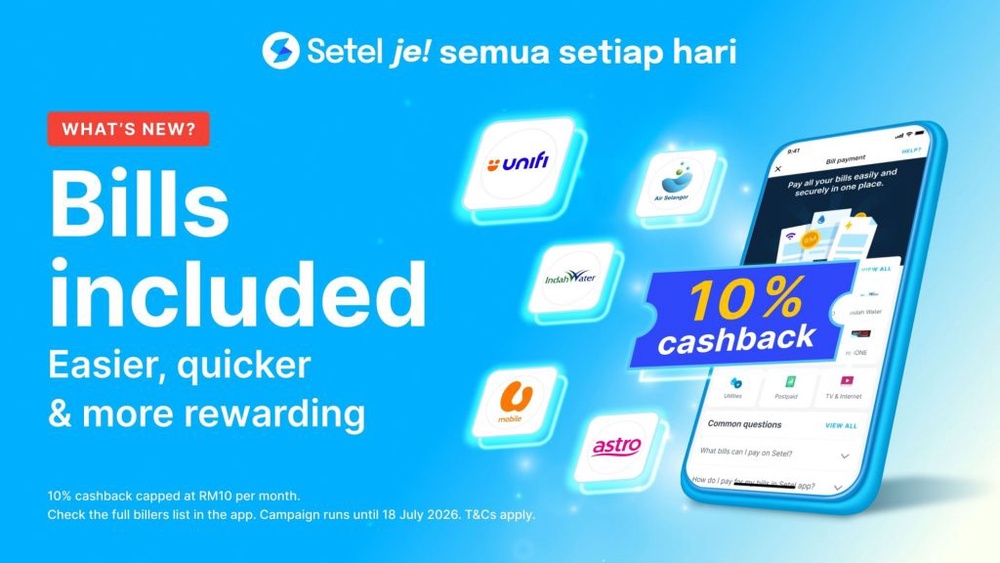 Image from: Setel app now lets you pay utility and broadband bills, now with 10% cashback promo