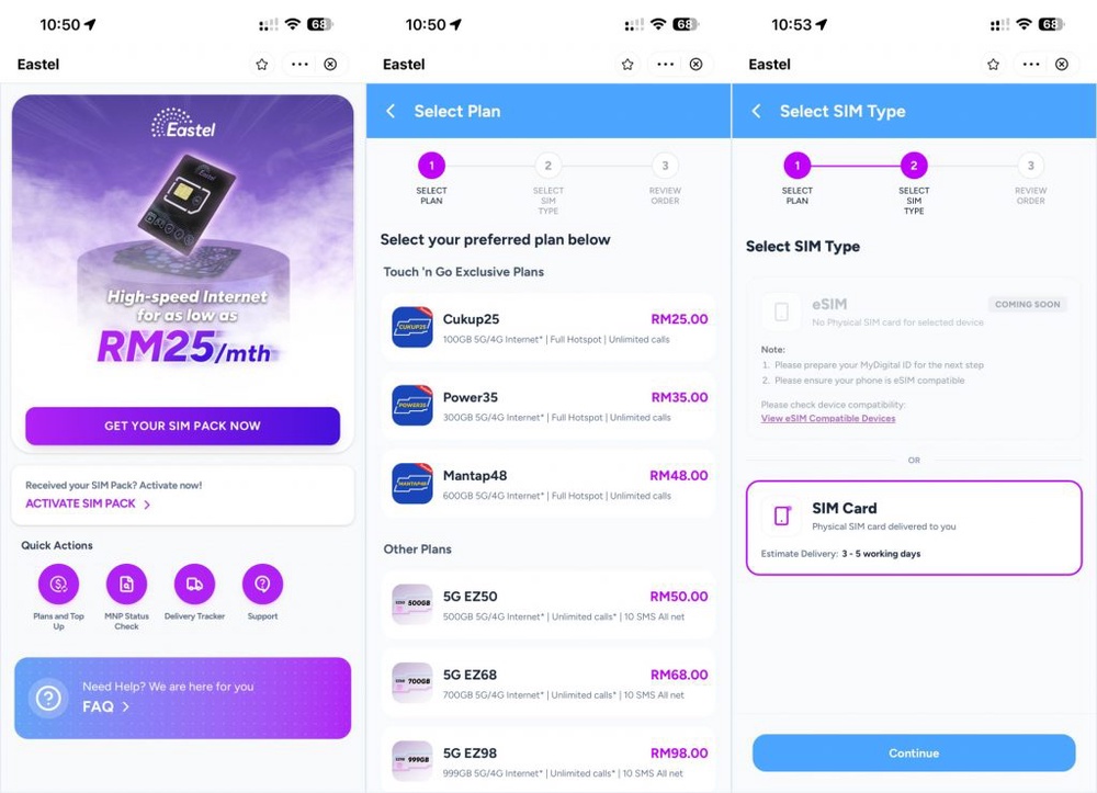 Image from: Eastel Prepaid now available via TNG eWallet, offers 100GB 5G data from RM25/month