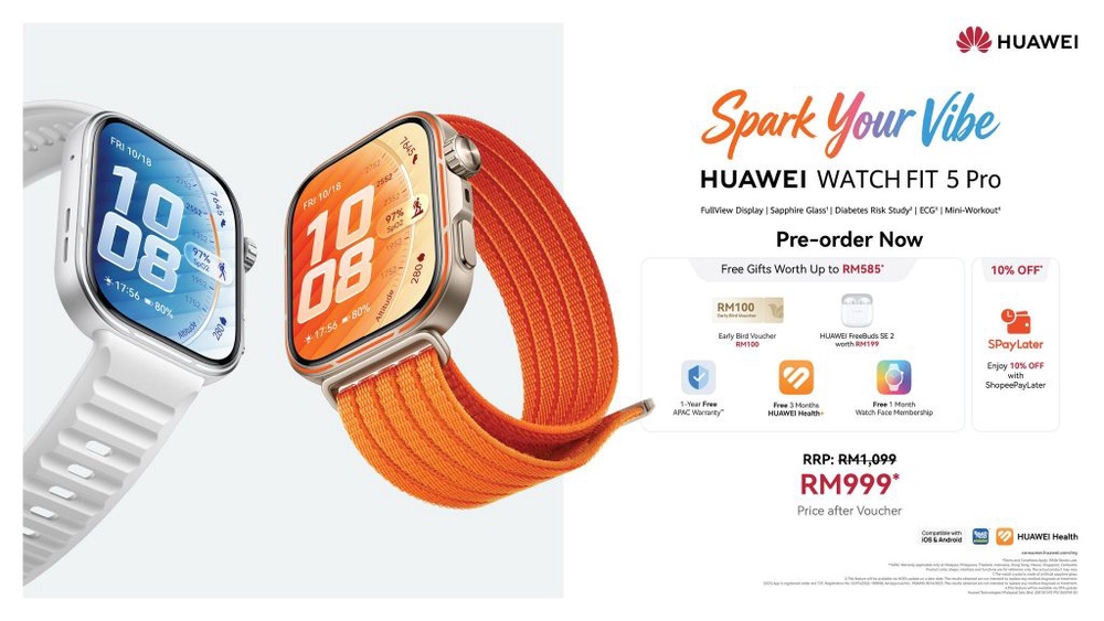 Image from: Huawei Watch Fit 5 series launched in Malaysia with diabetes risk analysis & ECG, priced from RM799