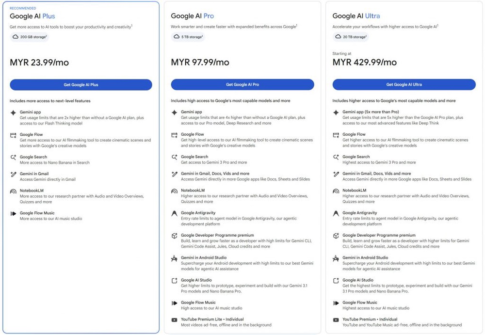 Image from: Google cuts AI Ultra pricing in Malaysia, now starts from RM429.99/month with 20TB storage