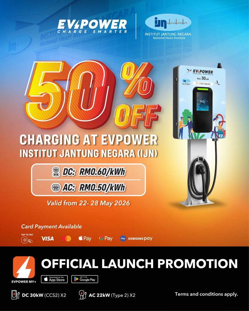 Image from: EVPower deploys 30kW DC and 22kW AC charge points at IJN, now 50% off for limited time