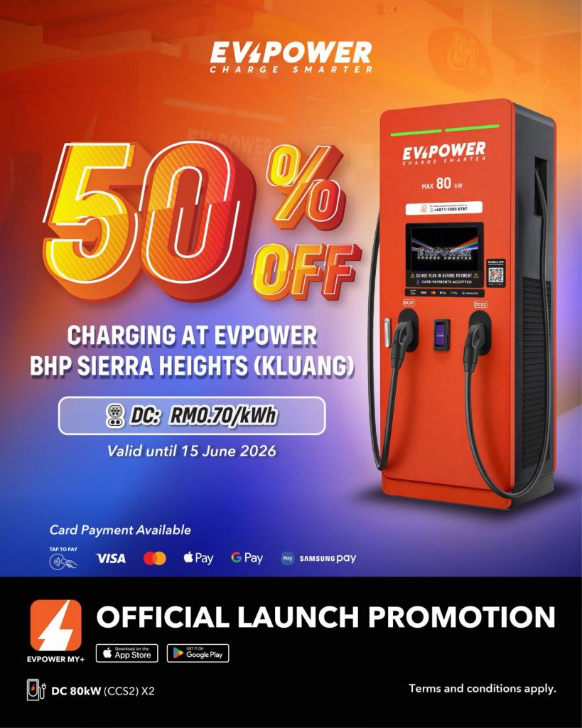 Image from: EVPower deploys 80kW DC Charger at BHPetrol Sierra Heights in Kluang