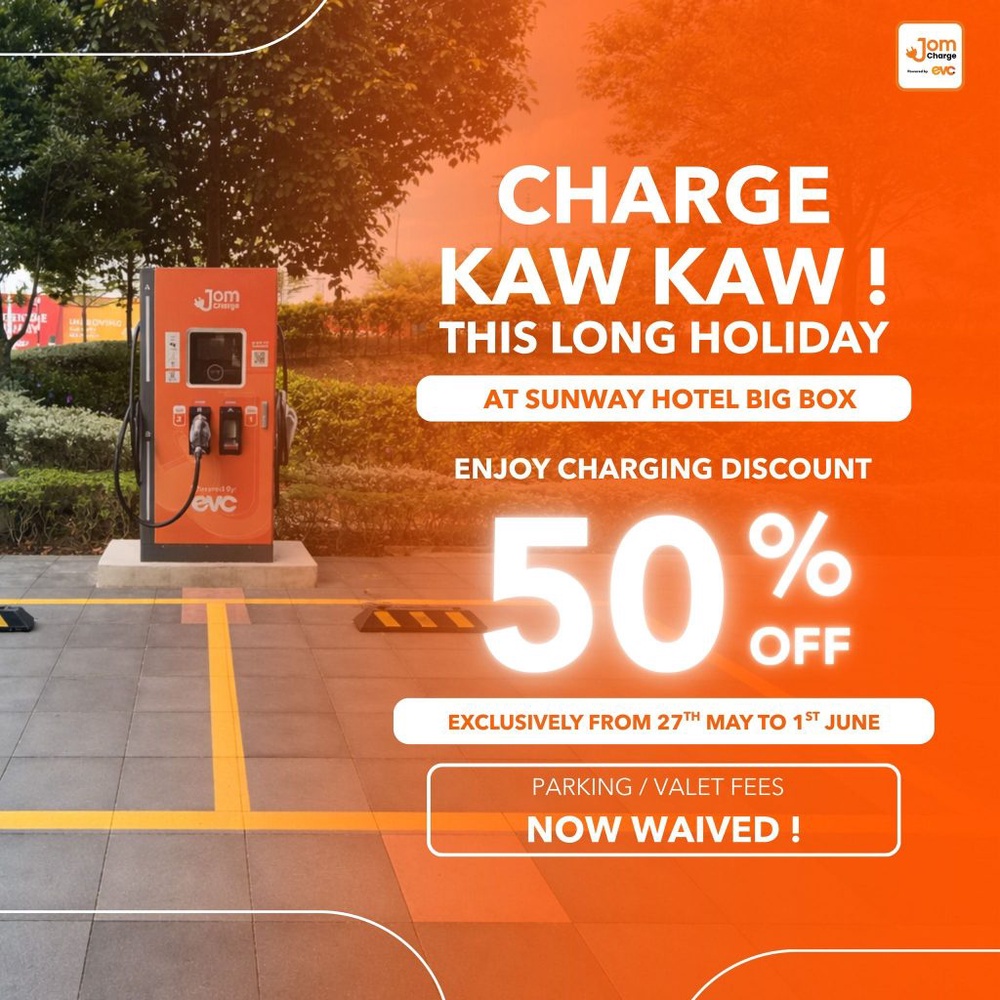 Image from: JomCharge offers 50% discount for EV charging at Sunway Hotel Big Box