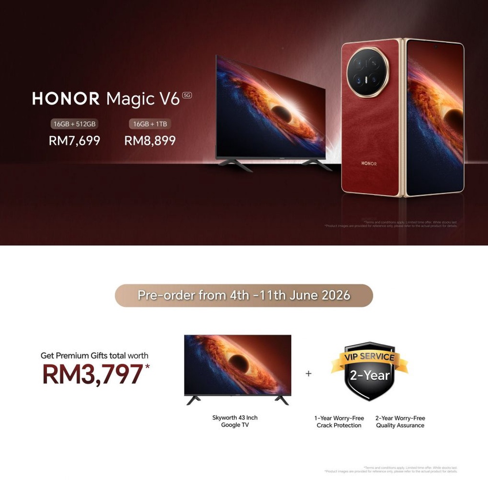 Image from: Honor Magic V6 launched in Malaysia: Foldable flagship with largest battery yet, priced from RM7,699