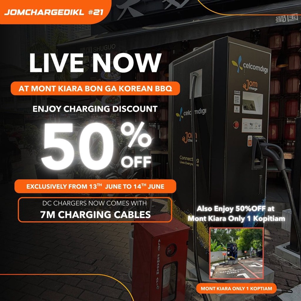 Image from: JomCharge offers 50% discount for Solaris Mont Kiara EV chargers for this weekend only