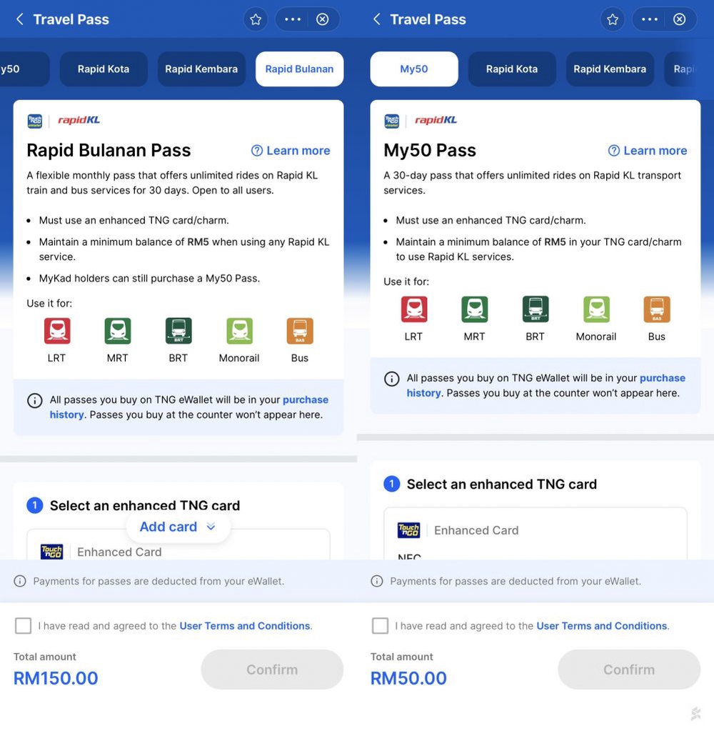 Image from: Rapid KL offers non-Malaysians unlimited ride pass for RM150 per month via TNG eWallet
