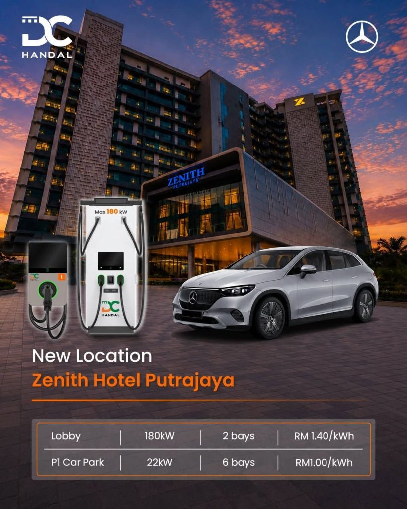 Image from: DC Handal deploys 8x EV Charge Points at Zenith Hotel Putrajaya, DC charging up to 180kW