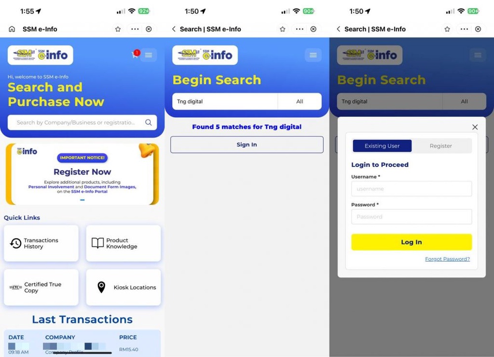 Image from: TNG eWallet now lets you search SSM company records and download official documents