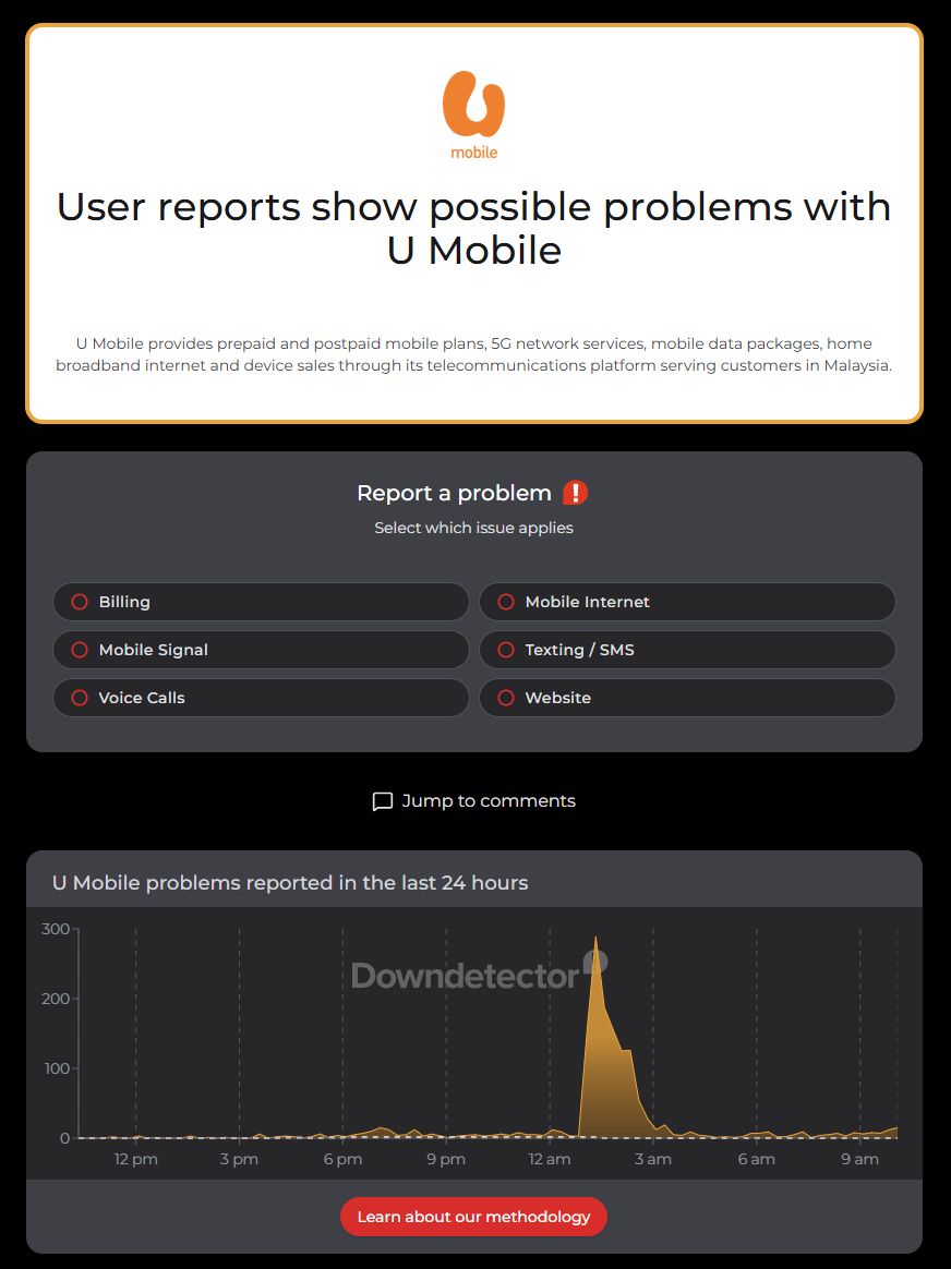 Image from: U Mobile suffers nationwide network outage in the early hours of the morning