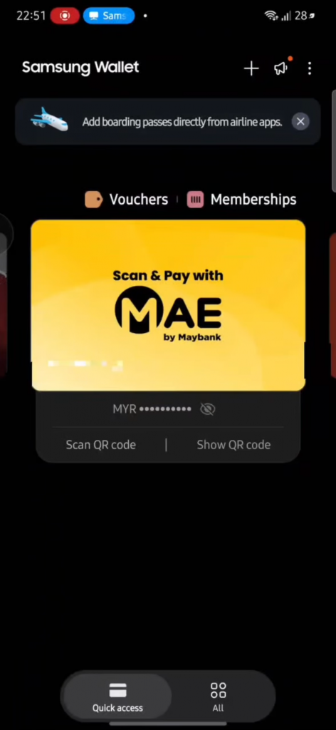 Image from: Samsung Wallet now supports MAE QR Payment, RM500,000 rewards are up for grabs