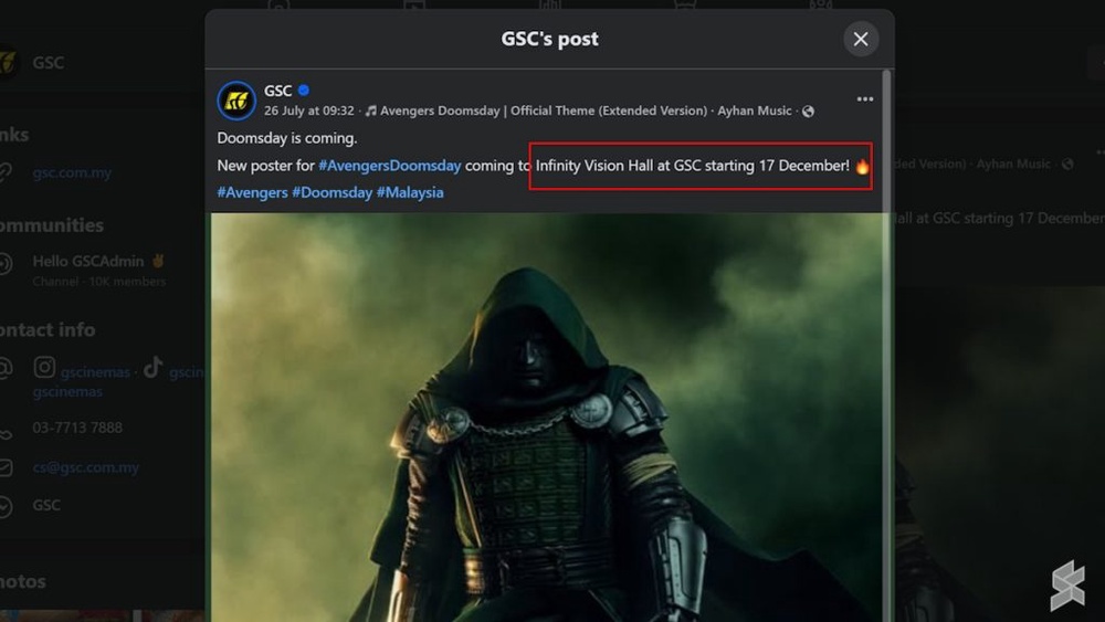 Image from: GSC Malaysia confirms Infinity Vision certification ahead of Avengers: Doomsday release