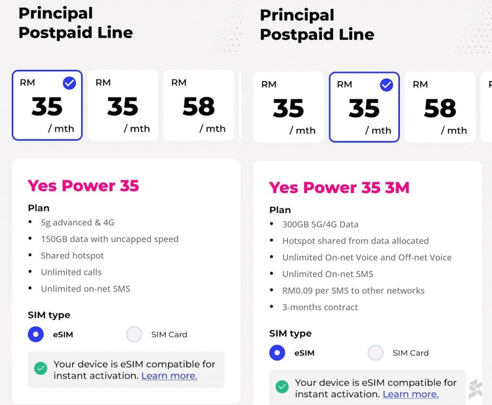Image from: Yes 5G Power 35 Postpaid plan now offers 300GB for RM35/month