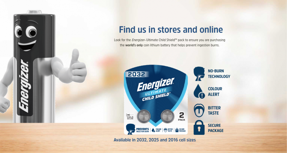 Image from: Energizer Ultimate Child Shield: The only coin battery that prevents burns when swallowed