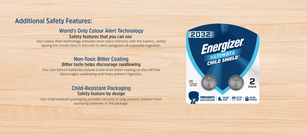 Image from: Energizer Ultimate Child Shield: The only coin battery that prevents burns when swallowed