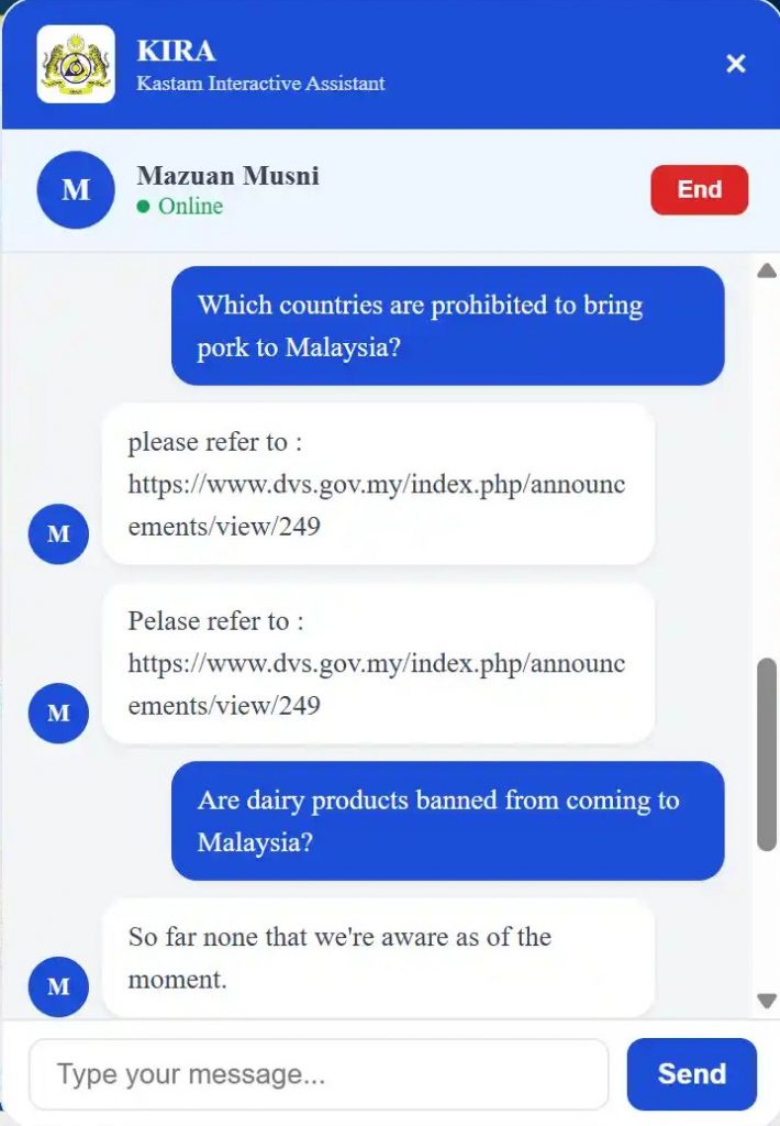 Image from: Malaysia’s Customs department introduces live chat powered by ‘Actual Intelligence’, but there’s a catch