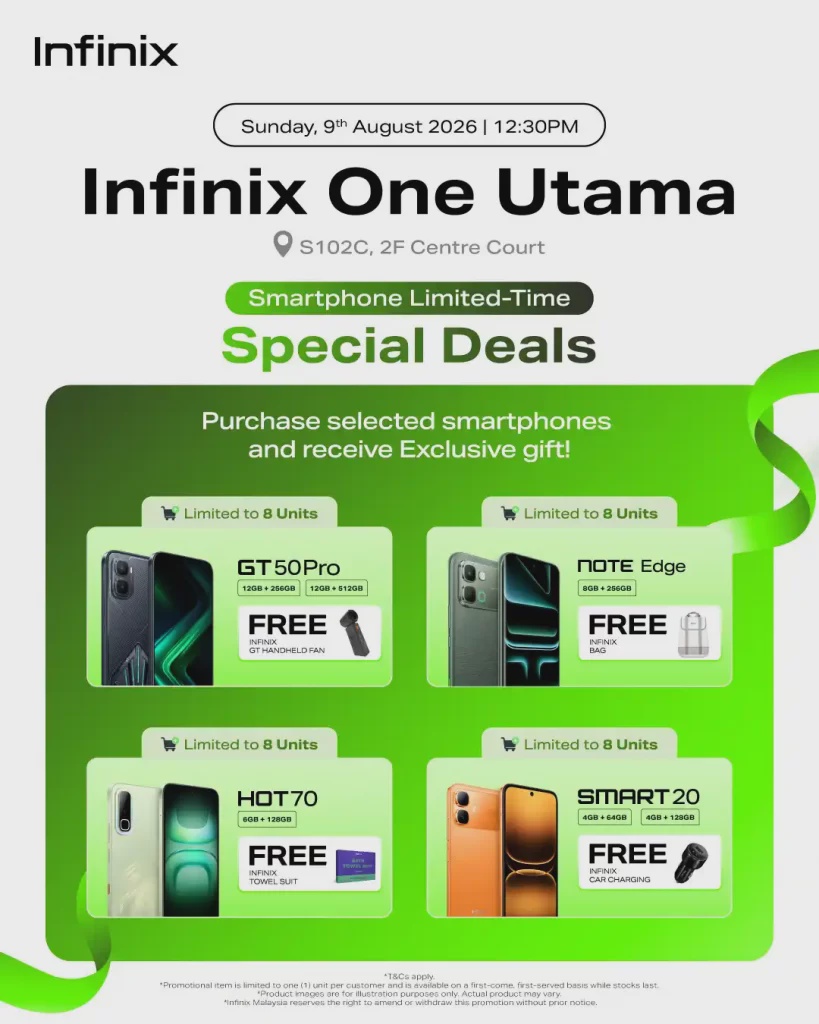 Image from: Infinix opens 1 Utama brand store this Sunday: Here are the opening day promos