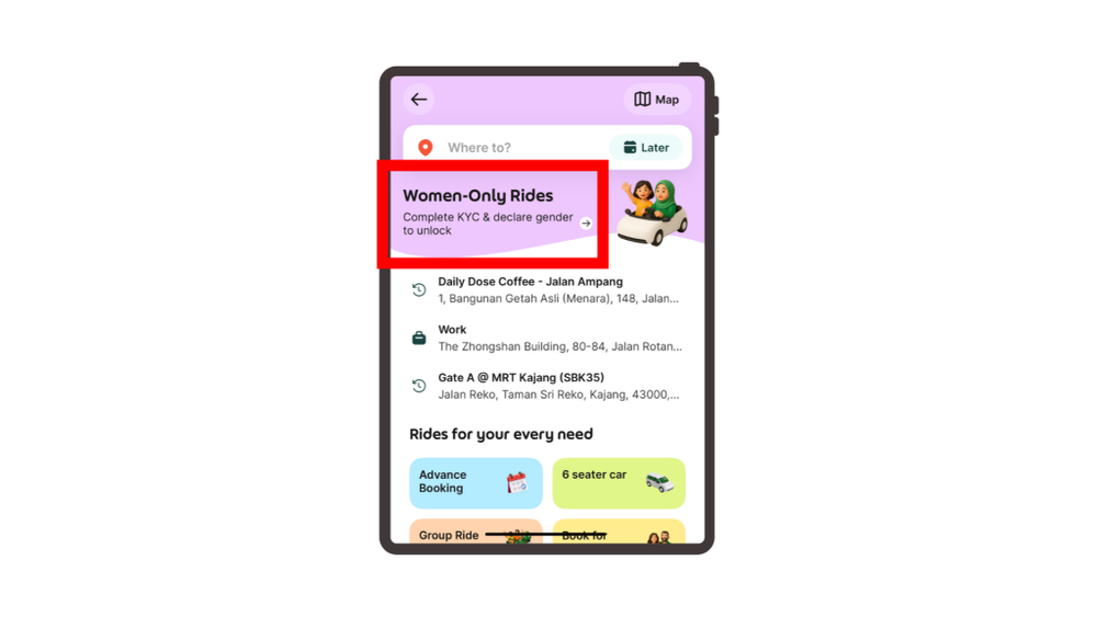 Image from: Grab tests Women-Only Rides feature: Here is how it works and how to get verified
