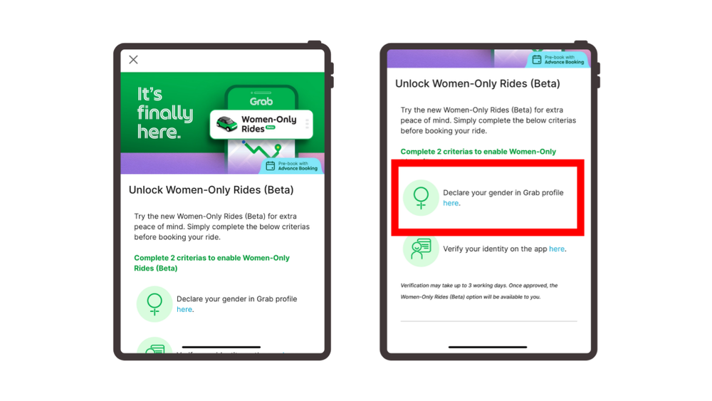 Image from: Grab tests Women-Only Rides feature: Here is how it works and how to get verified