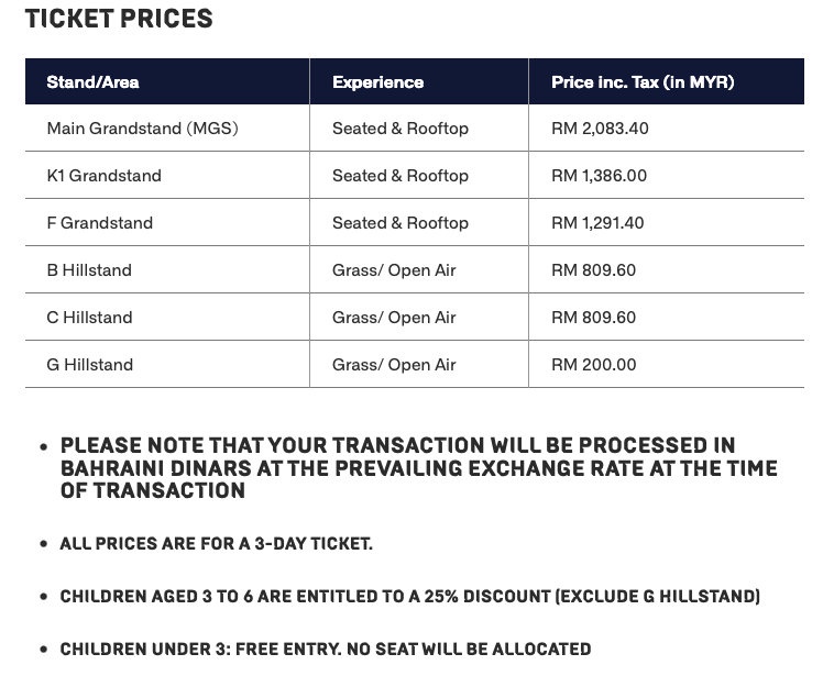 Image from: F1 Bahrain GP in Malaysia 2026: Ticket sales now open, from RM200 for Malaysians