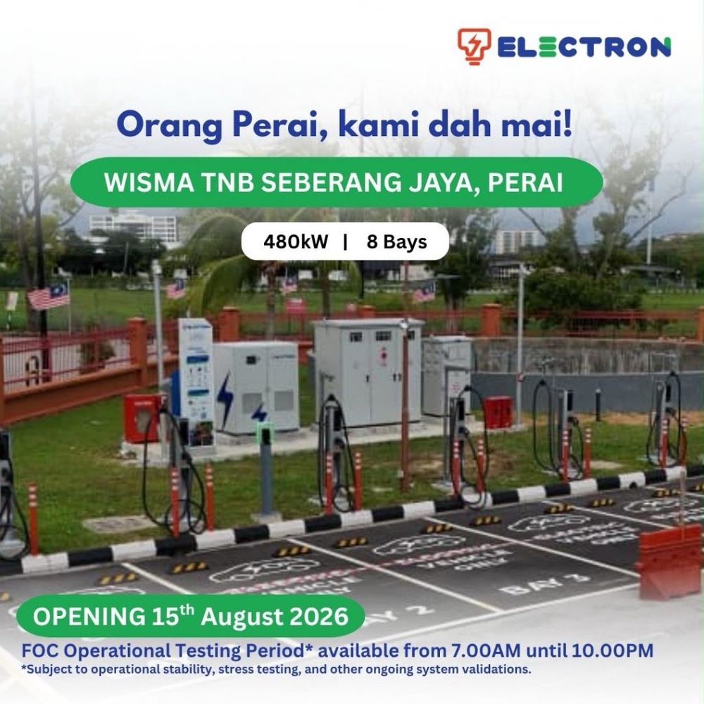 Image from: TNB Electron turns on 480kW DC Charger with 8 bays at Seberang Jaya, Perai