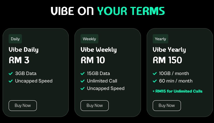 Image from: Vibe Mobile: Prepaid plans from RM17/month, powered by U Mobile’s ULTRA5G Network