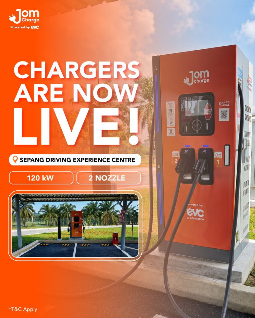 Image from: JomCharge turns on 120kW DC Charger at Sepang Driving Experience Centre