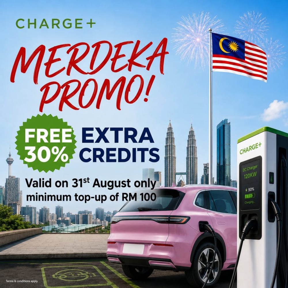 Image from: Charge+ Merdeka Promo: Get 30% extra EV charging credit with RM100 reload