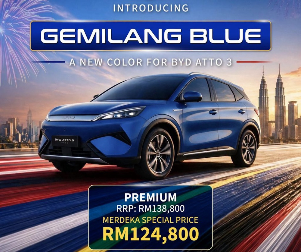 Image from: BYD Atto 3 Premium 2026 gets new Gemilang Blue option: RM14k Merdeka rebate included
