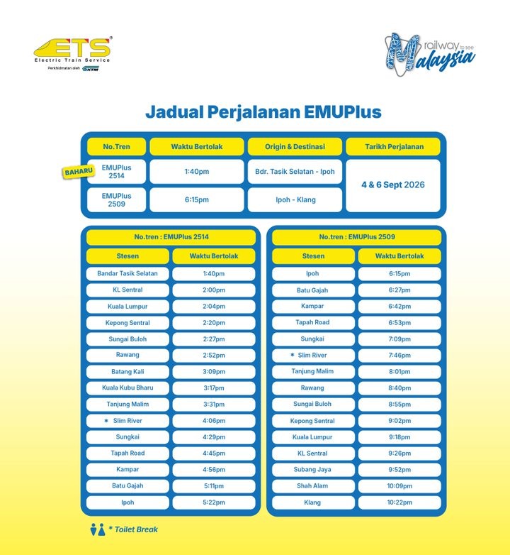 Image from: KTMB EMUPlus adds Bandar Tasik Selatan stop from 4 to 6 September: Here’s what you need to know
