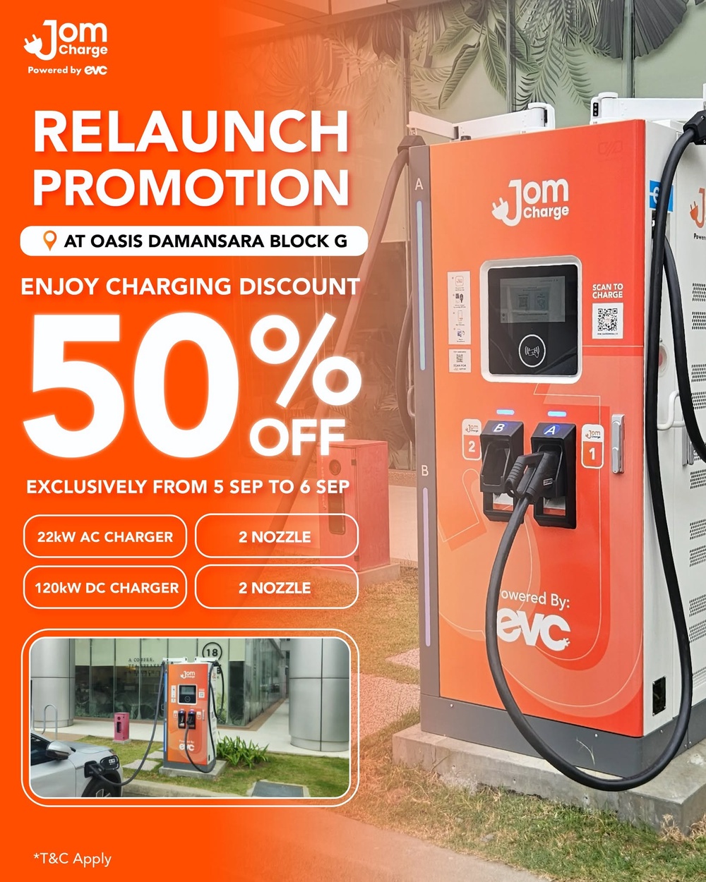 Image from: JomCharge在Oasis Damansara重新推出120kW直流充电桩