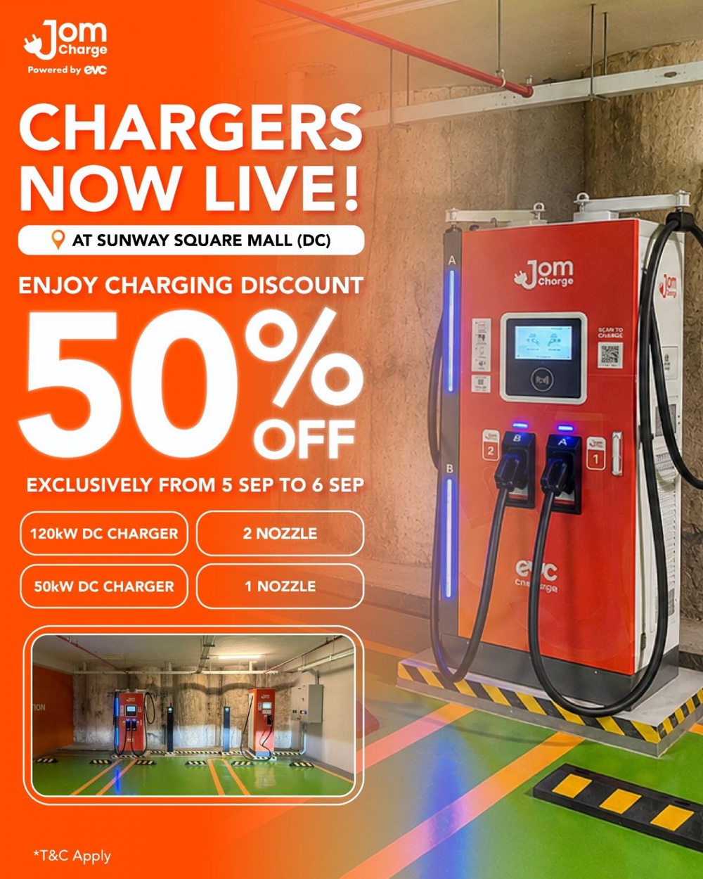 Image from: JomCharge进驻双威广场,部署最高120kW直流充电器