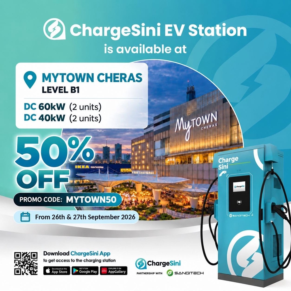 Image from: ChargeSini在蕉赖MyTown购物中心增设直流充电桩，共8个充电车位