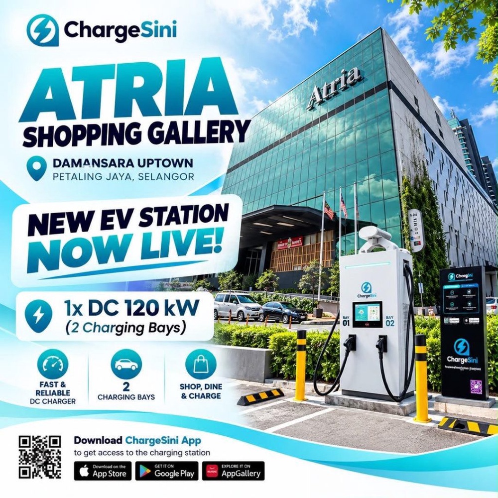 Image from: ChargeSini deploys 120kW DC Charger at Atria Shopping Gallery in Damansara Jaya