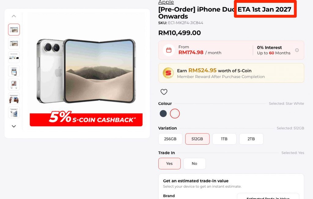 Image from: iPhone Duo pre-orders mostly sold out in Malaysia, Apple Store delivery slips to January 2027