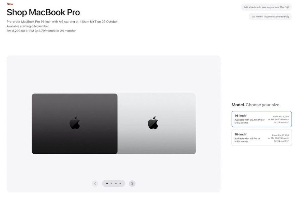 Image from: Apple refreshes base MacBook Pro 14 with M6 chip: Priced from RM8,299