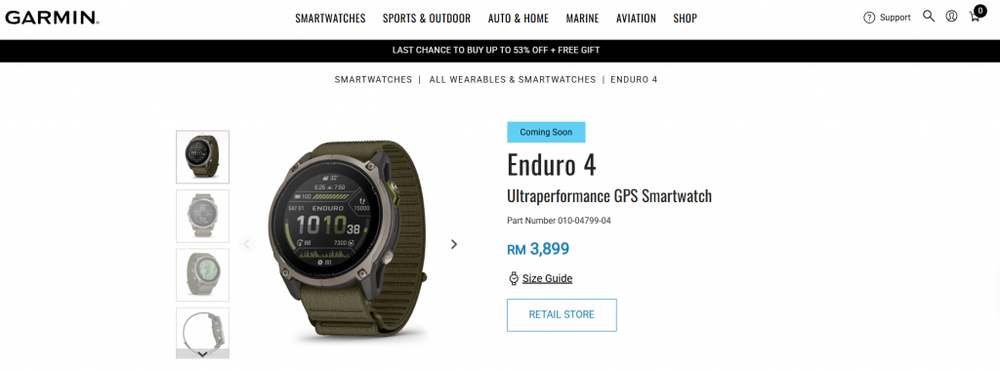 Image from: Garmin Enduro 4: 1.4-inch MIP display, up to 320 hours of battery life; available on 30 October at RM3,899