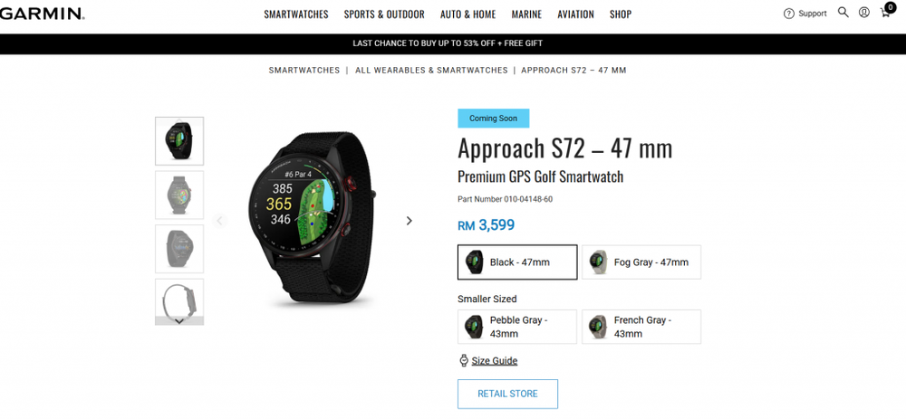 Image from: Garmin Approach S72 Malaysia: 1.4-inch AMOLED display, ComfortFit band, up to 16 days of battery life for RM3,599